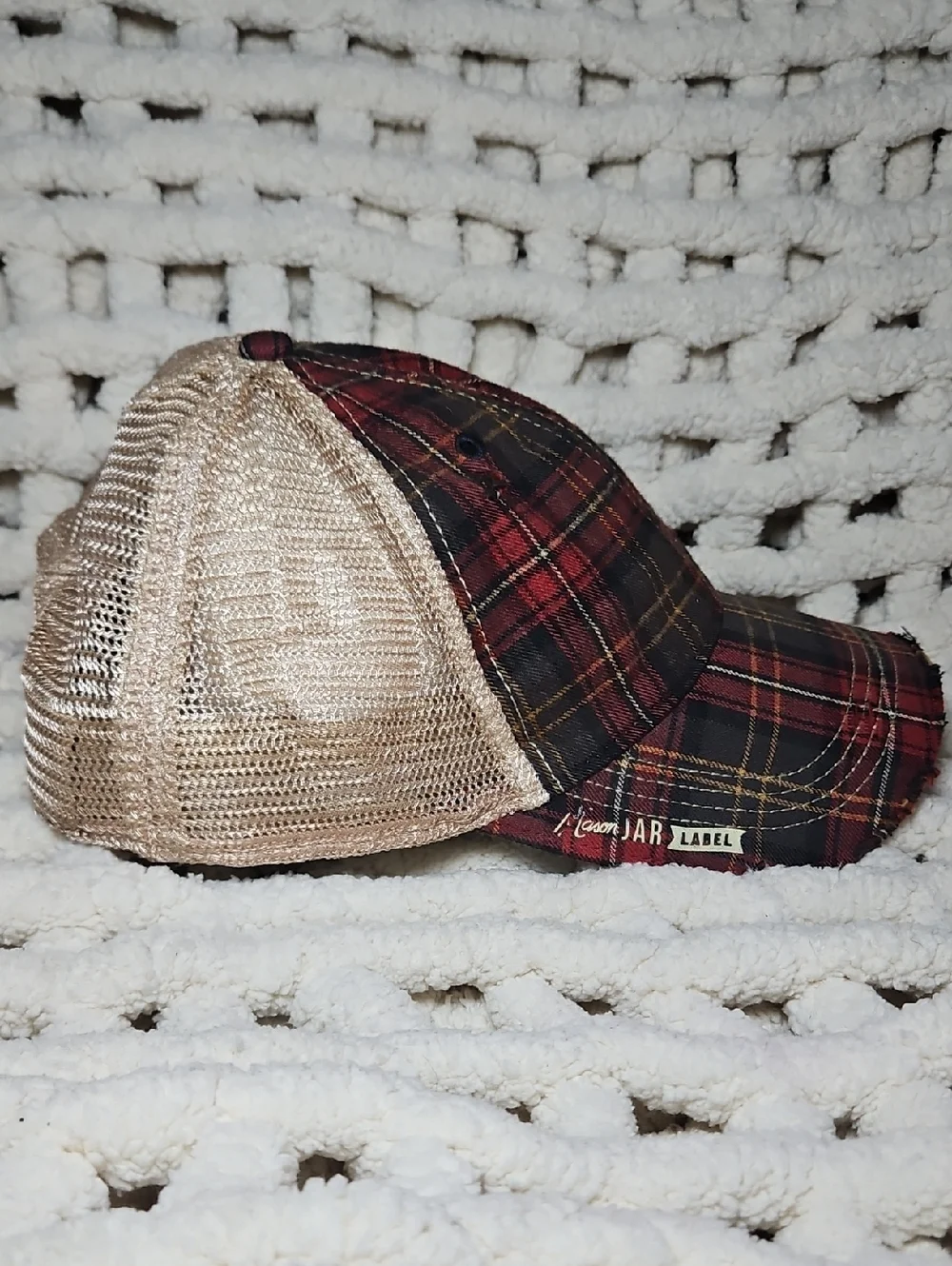 Mason Jar Label Plaid Mesh Snap Back Trucker Hat New Distressed
